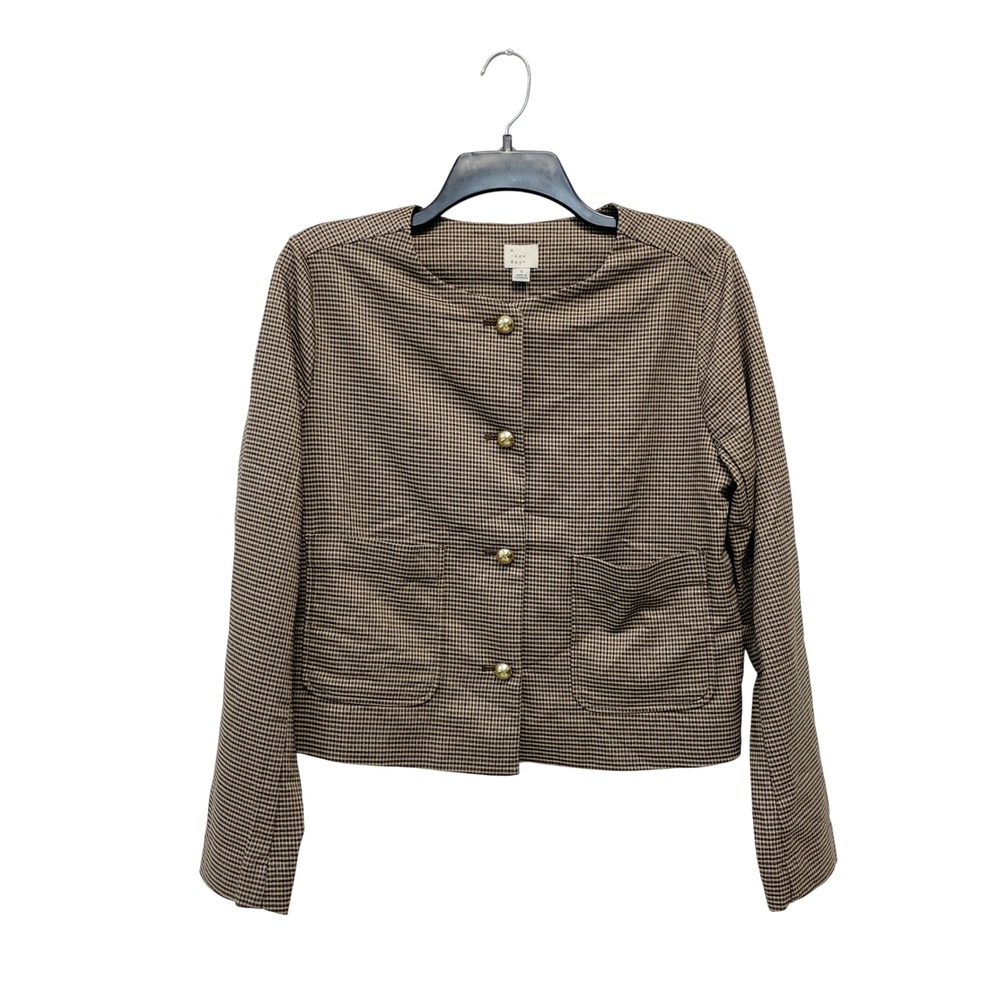 A New Day Women's Brown Houndstooth Button Front Cropped Jacket Size Small